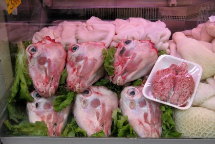 Sheep heads and brain at a food market in the Asian side of Istanbul